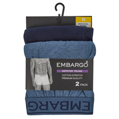 Mens 2 Pairs Plain Hipster Trunk Classic Boxer Navy