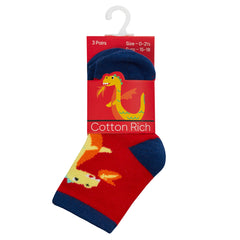Baby Boys Cartoon Dragon Socks 3 Pairs