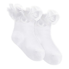 Baby Girls Socks With Decorative Frill White Satin - 1 Pair