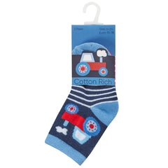 Baby Boy Novelty Socks Blue Tractor - 3 Pairs