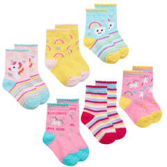 Baby Girls Novelty Design Socks 6 Pairs Pink Unicorn