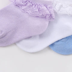 Baby Girls 3-Pack Cotton Rich Ruffle Frill Ankle Socks - Purple