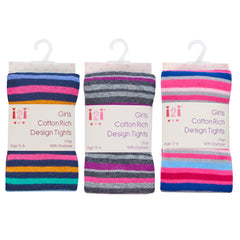 Girls Novelty Design Tights Colourful Stripe - 3 Pairs