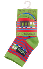 Baby Boys 3 Pairs Novelty Cartoon Socks Green