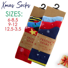 Kids Cotton Rich Novelty Christmas Design Socks 3 Pairs Snow