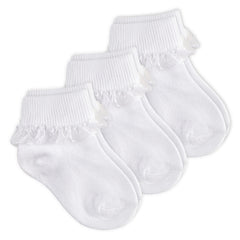 Baby Girls Frilly Lace Organza Ankle Socks Christening 3 Pairs White
