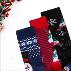Mens Cotton Rich Novelty Christmas Design Socks 3 Pairs Navy