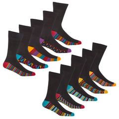 Mens Colourful Striped Geometric Heel & Toe Design Socks 5 Pairs