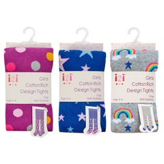 Girls Novelty Design Tights Rainbow Stars - 3 Pairs