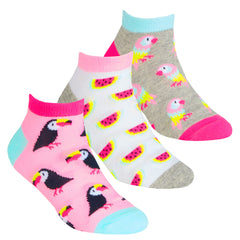 Girls Summer Trainer Liner Low Cut Novelty Socks Pink - 3 Pairs