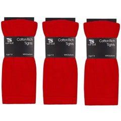 Girls Plain Back To School Tights Red - 3 Pairs