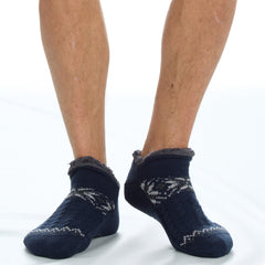Mens Fluffy Low Cut Sherpa Fleece Slipper Socks with Non Slip Grippers Navy