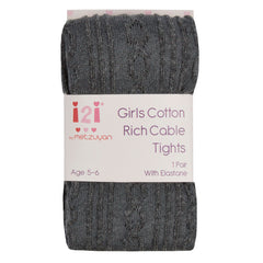 Girls Cable Design Winter Tights Dark Grey - 1 Pair