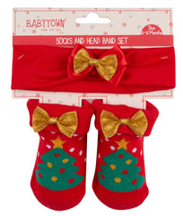 Newborn Baby Girls Booties And Headband Gift Set With Cute Bows Tree