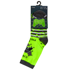 Boys Novelty Cotton Rich Crew Game Space Neon Mid Calf Socks