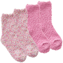 Girls Fluffy Bed Crew Socks Popcorn Style 2 Pairs Pink Multipack