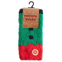 Mens Christmas Fluffy Bed Socks With Grippers 1 Pair- Elf