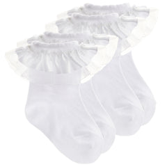 Baby Girls Frilly Socks Toddler Frill Lace Socks White - 2 Pairs