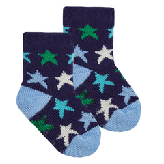 Baby Boys Cosy Stars Chunky Sherpa Fleece Socks With Abs Grippers 1 Pair - Navy