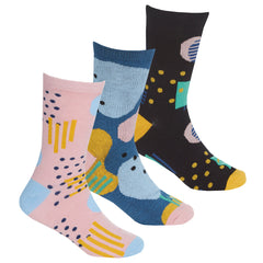 Girls Novelty Abstract Pastel Bamboo Socks Coral - 3 Pairs