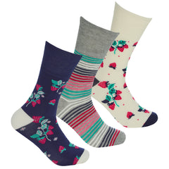 Womens Bamboo Ditsy Comfort Fit Mid Calf Patterned Loose Top Crew Socks