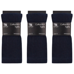 Girls Plain Back To School Tights Navy - 3 Pairs
