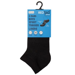Boys Low Cut Trainer Liner Plain Socks Mesh Insert 5 Pairs- Black