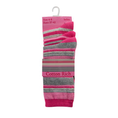 Womens Stripes Dots Socks Pink & Grey 6 Pairs