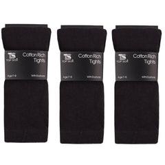 Girls Plain Back To School Tights Black - 3 Pairs