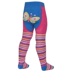 Baby Girl Toddler Tights Patch Panel With Anti Slip Blue Butterfly