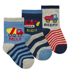 Baby Boys Fire Engine Tuck Novelty Designs Socks 3 Pairs - Navy