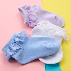 Baby Girls 3-Pack Cotton Rich Ruffle Frill Ankle Socks - Purple