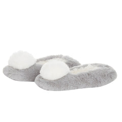 Girls Pom Pom Ballerina Slippers Indoor Shoes Furry Slippers Grey