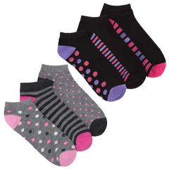 Womens Sports Trainer Liner Stripe Spot Socks 6 Pairs