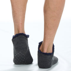 Mens Fluffy Low Cut Sherpa Fleece Slipper Socks with Non Slip Grippers Grey