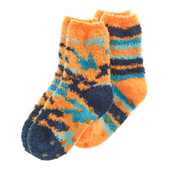 Boys Fluffy Snuggle Socks Cosy Bed Socks Non Slip Camo Striped Designs 2 Pairs