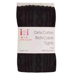 Girls Back To School Warm Cable Knitted Tights Black 1 Pair