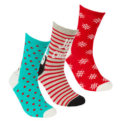 Womens Novelty Christmas Socks 3 Pairs - Green Santa