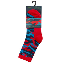 Boys 3 Pairs Novelty Camo Designer Socks Red