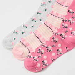 Womens 3-Pack Cotton Rich Floral Mid-Calf Socks - Grey