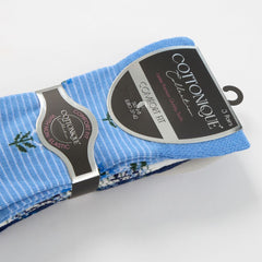 Womens 3-Pack Cotton Rich Floral Mid-Calf Socks - Blue