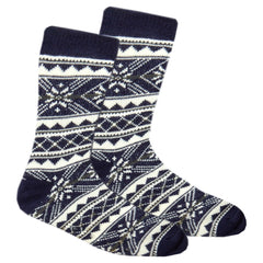 Mens Fluffy Chunky Warm Fair Isle Sherpa Lined Winter Socks with Grippers