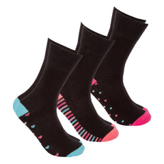 Womens Non Elastic Loose Top Socks 3 Pairs Black Hearts