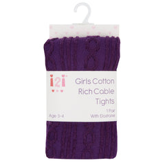 Girls Cable Design Winter Tights Purple - 1 Pair