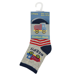 Baby Boys Fire Engine Tuck Novelty Designs Socks 3 Pairs - Navy