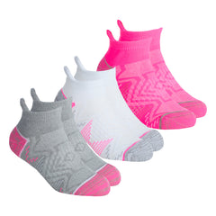 Girls Trainer Liner Low Cut Ankle Zig Zag Mesh Insert Socks 3 Pairs- Pink