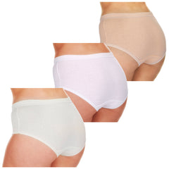 Womens 3 Pairs Plain Full Briefs Knickers Underwear Plus Size Peach/White/Cream