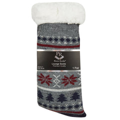 Mens Chunky Knitted With Grippers Christmas Sherpa Fleece Socks Grey