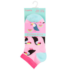 Girls Summer Trainer Liner Low Cut Novelty Socks Pink - 3 Pairs
