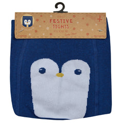 Babies Cotton Rich Novelty Christmas Design Tights Navy